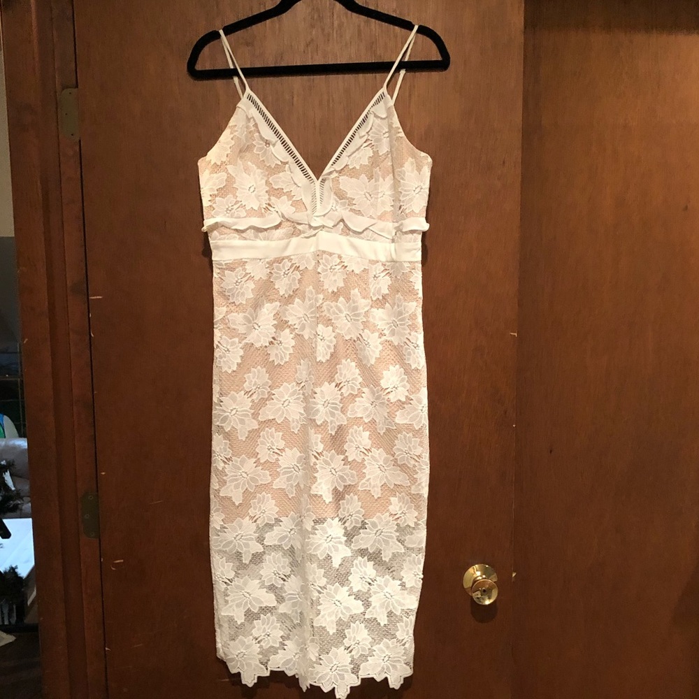 Nude Dress with White Lave Overlay
